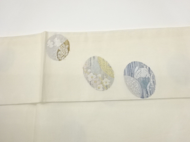  千鳥・梅・兎・葡萄模様織出し夏用名古屋帯